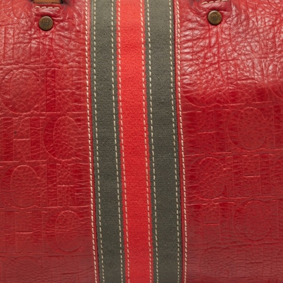 CH Carolina Herrera Red Monogram Leather Andy Boston Bag - Picture 7 of 17